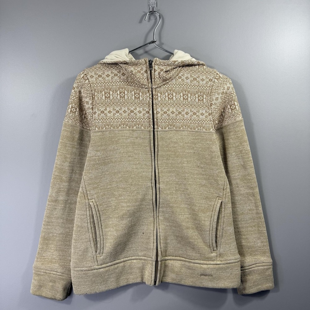 Patagonia Hoodie Womens Medium Beige Fair Isle Fleece Full Zip Lined Sweatshirt